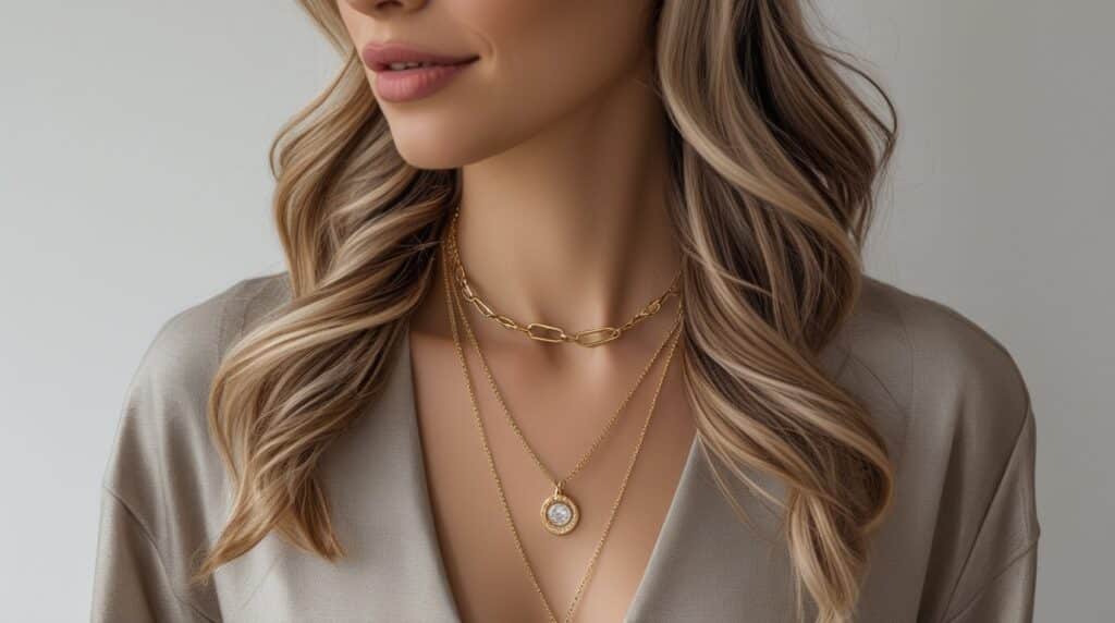 Why layer necklaces – example of stylish silver and gold-plated stack