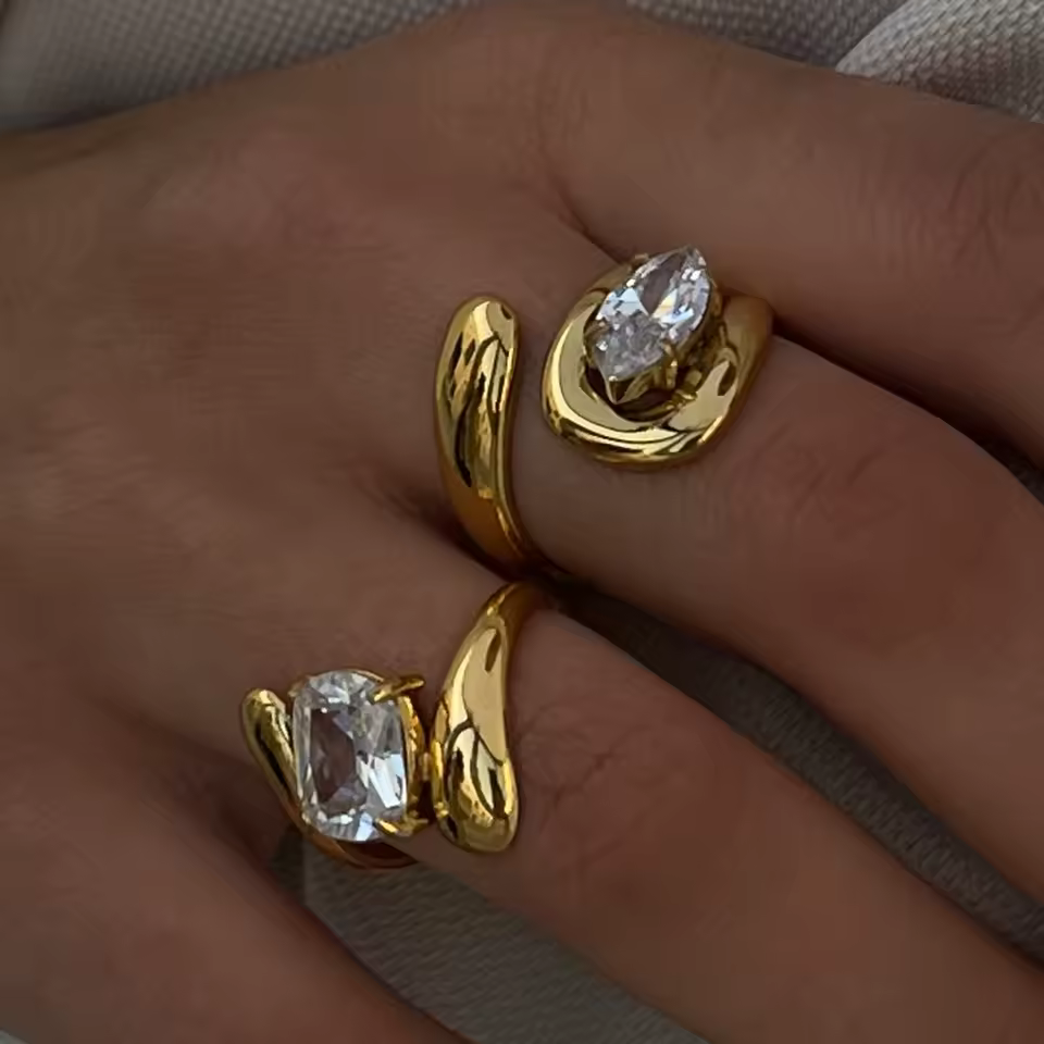 Luna 18K Gold Plated Stainless Steel Teardrop Zircon Statement Ring - Image 2