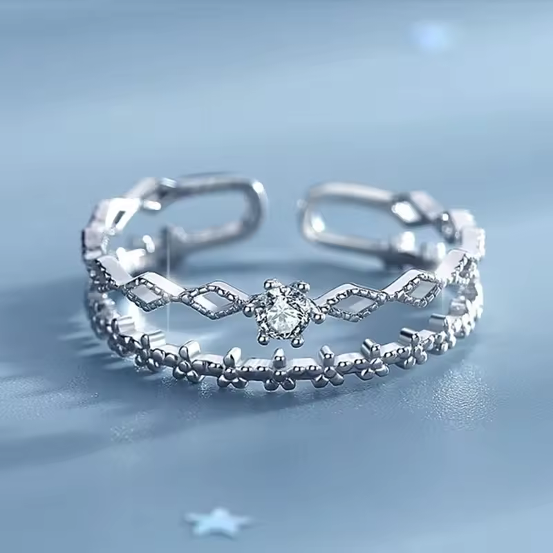 Florence 925 Sterling Silver Lace Flower CZ Adjustable Ring - Image 5