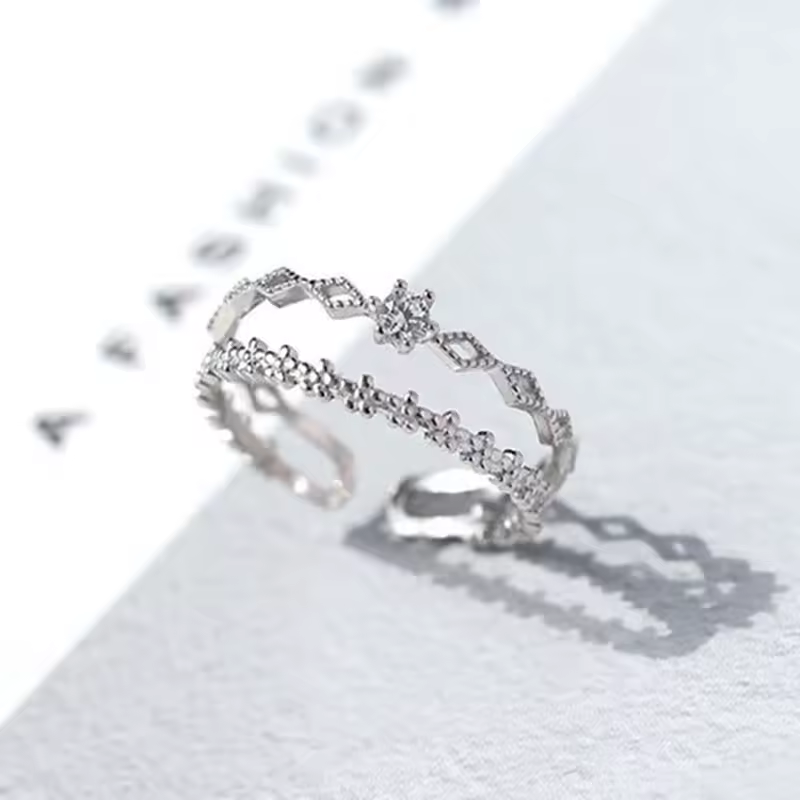Florence 925 Sterling Silver Lace Flower CZ Adjustable Ring - Image 4