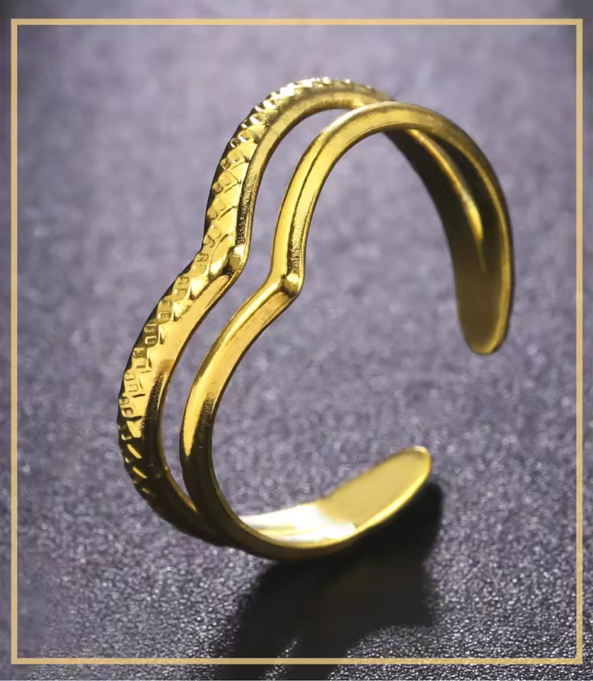 Regal Double-Layer 18K Gold Plated Stainless Steel Open Ring - Image 4