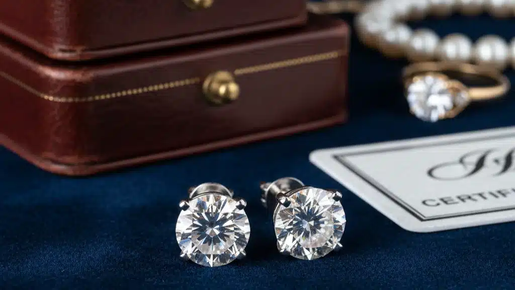 Certified diamond stud earrings in brilliant round cuts displayed with authentication certificate and elegant jewelry box - classic luxury jewelry gift ideas over £150 that represent timeless investment pieces never going out of style, perfect for generations of wear and special milestone celebrations