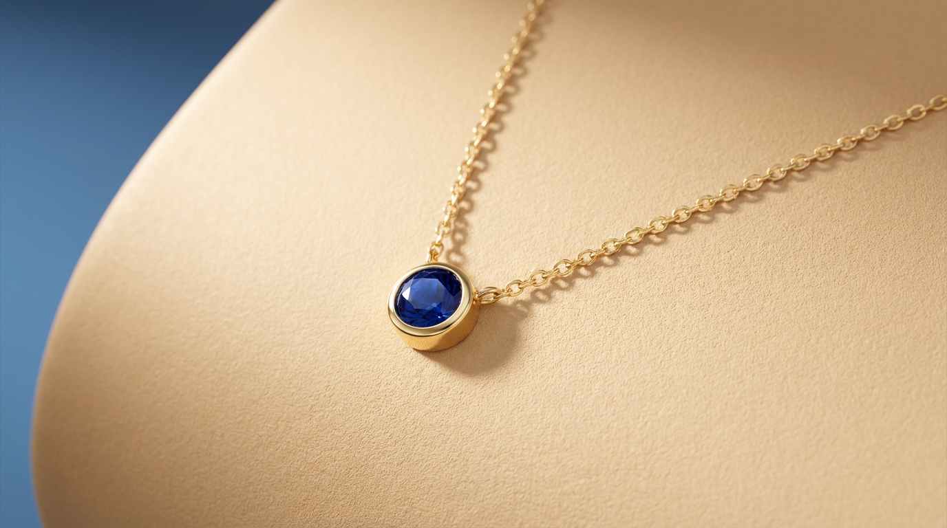 Dainty 14k gold birthstone pendant necklace with deep blue sapphire — personalized jewelry