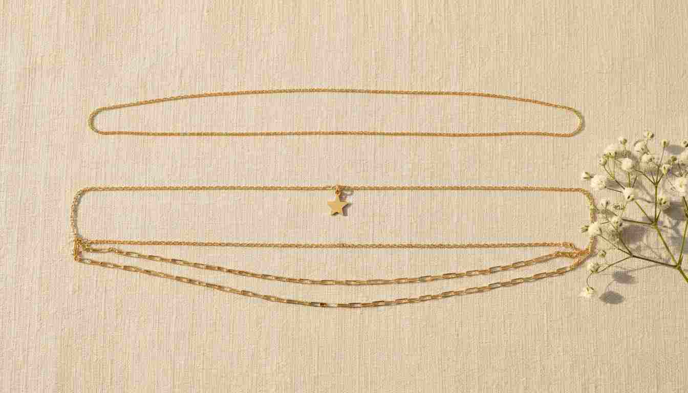 Curated set of three dainty gold necklaces at 14, 16, and 18 inches for layering
