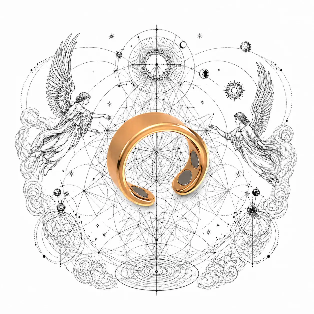 Siya Ring spiritual grounding visual representing the balance between technology and energy harmony.